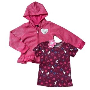 Delia’s Little Girls Sparkly Pink Zip Up Jacket & T-Shirt Set - Size 5/6